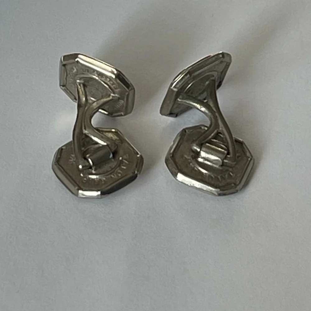 Belais 14k White Gold Front Talon Grip Signed Vintage Cufflinks - Picture 2 of 4